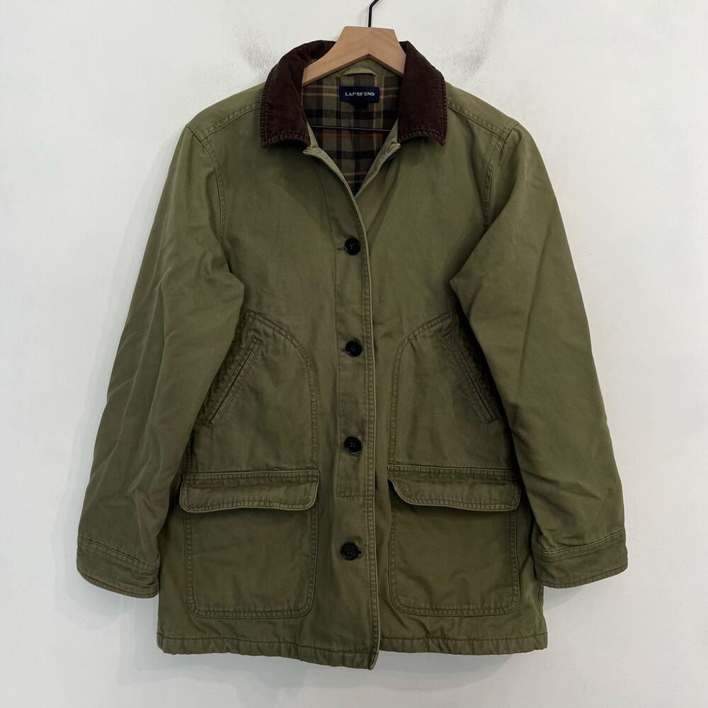 Lands End Chore Barn Coat Jacket Women Size M 8-10 Farm Field Canvas Army Green